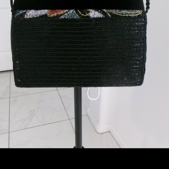 Vintage Beaded Art Deco Style Crossbody Purse Shoulder Bag Multi Color Black Red - Picture 4 of 13